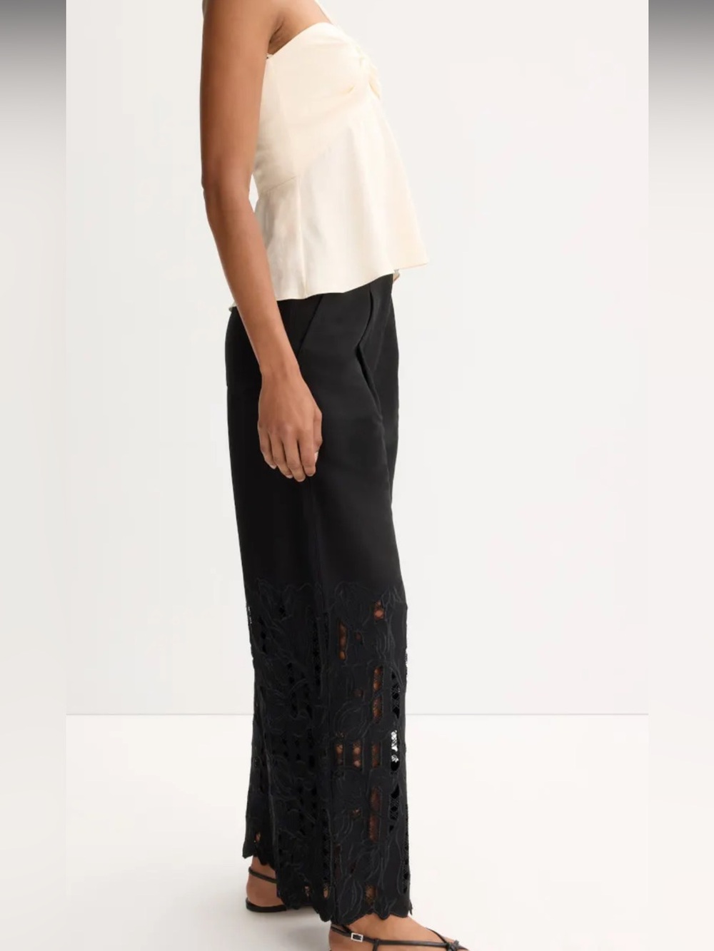 Sabina Musáyev MSRP $425 Black Bender Pants Wide-Leg Lace-Panel Pants - Picture 3 of 10